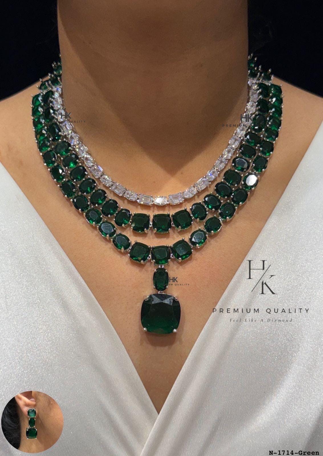 Layered Necklace Set, American Diamond Bridal Jewelry, Statement Wedding Party Set