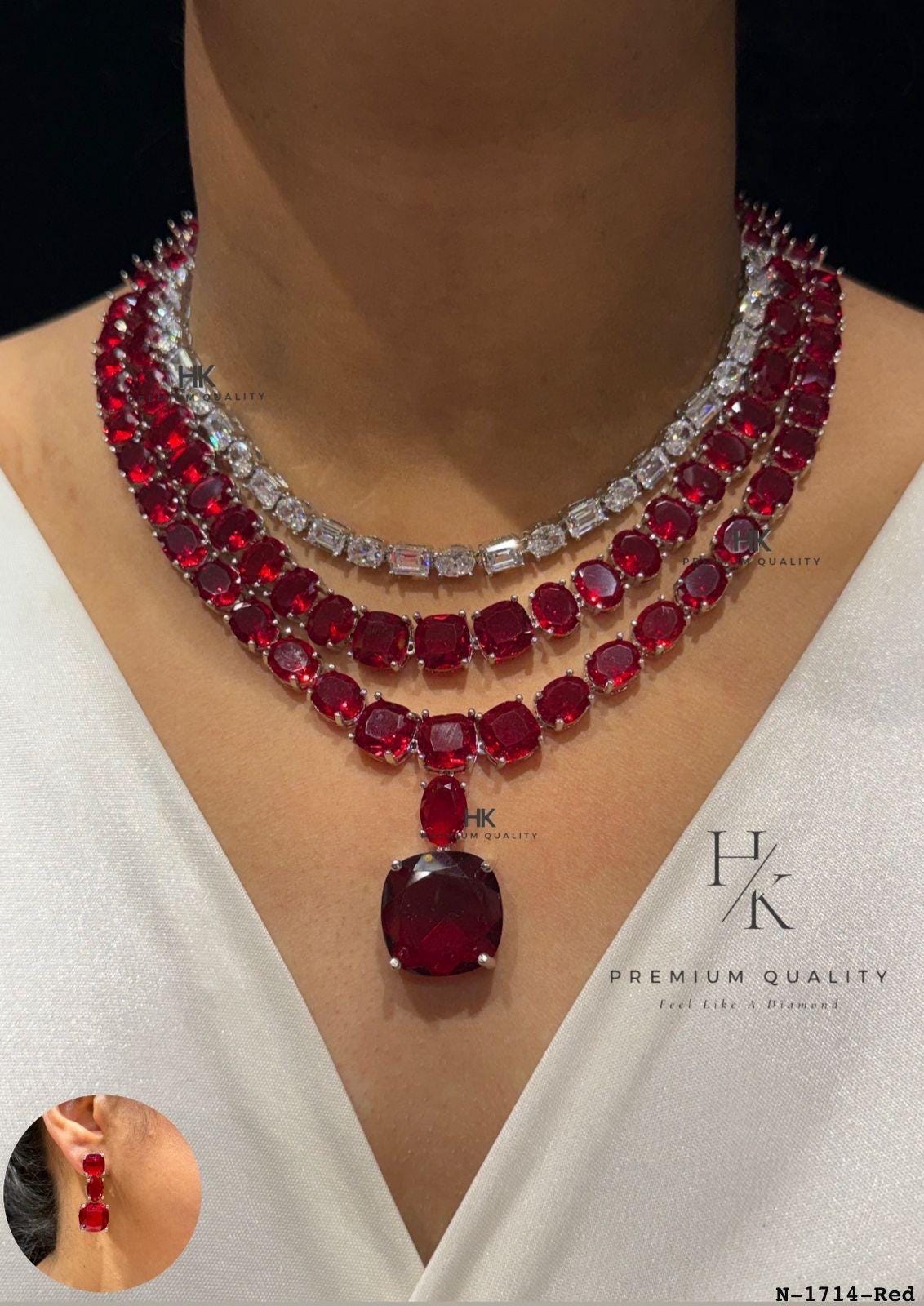Layered Necklace Set, American Diamond Bridal Jewelry, Statement Wedding Party Set