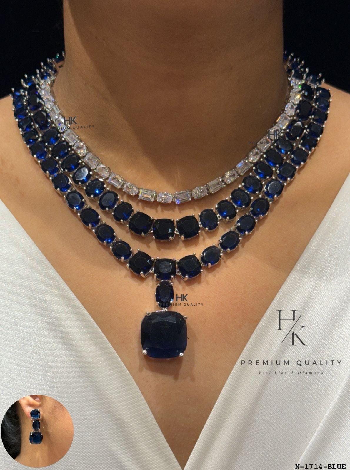Layered Necklace Set, American Diamond Bridal Jewelry, Statement Wedding Party Set