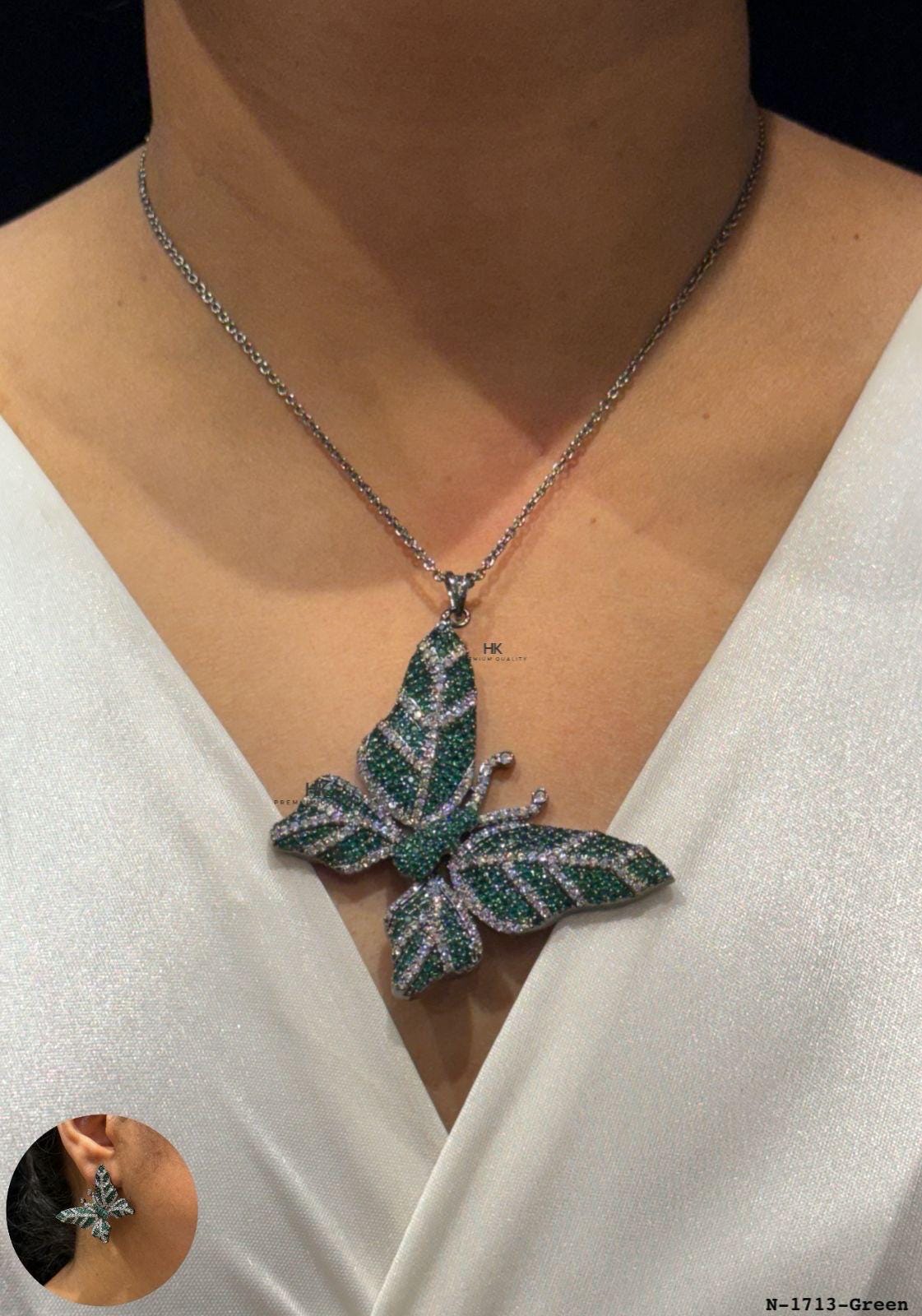 Crystal Butterfly Pendant Necklace, American Diamond Chain, Nature Inspired Jewelry