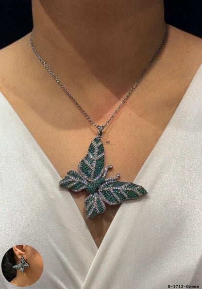 Crystal Butterfly Pendant Necklace, American Diamond Chain, Nature Inspired Jewelry