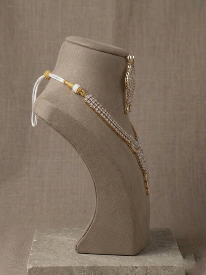 Gold Plated American Diamond Necklace Set, Bridal CZ Wedding Jewelry with Earrings