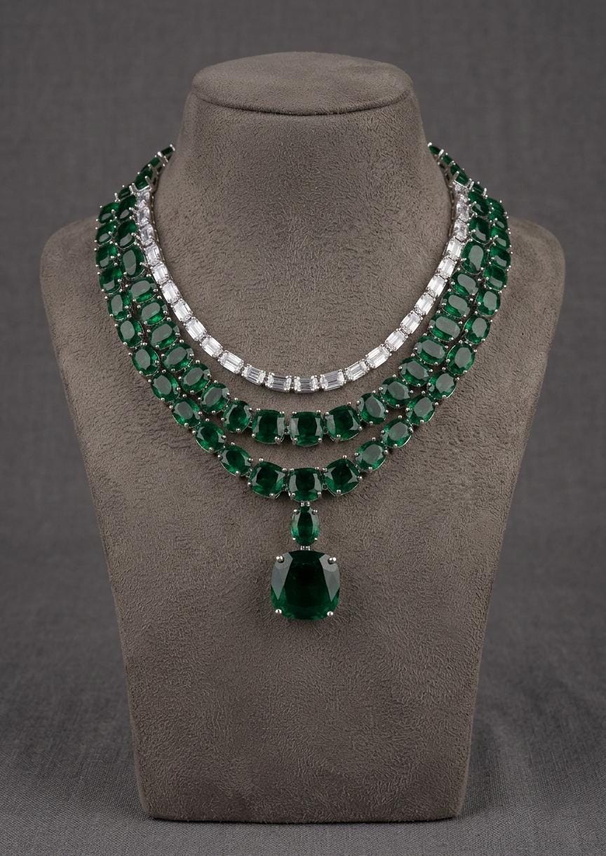 Layered Necklace Set, American Diamond Bridal Jewelry, Statement Wedding Party Set