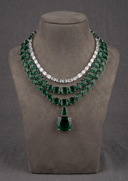 Layered Necklace Set, American Diamond Bridal Jewelry, Statement Wedding Party Set