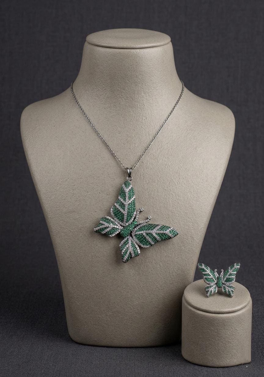 Crystal Butterfly Pendant Necklace, American Diamond Chain, Nature Inspired Jewelry
