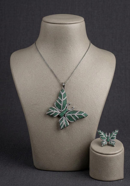 Crystal Butterfly Pendant Necklace, American Diamond Chain, Nature Inspired Jewelry