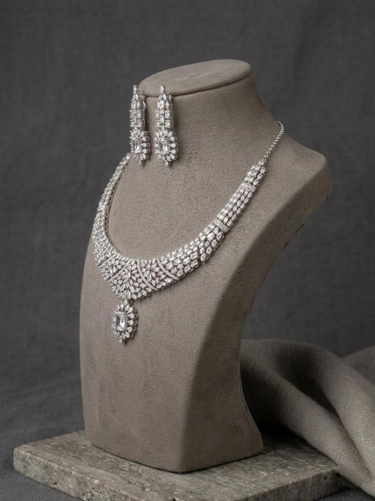 American Diamond Bridal Necklace Set, Statement Choker Crystal Wedding Jewelry