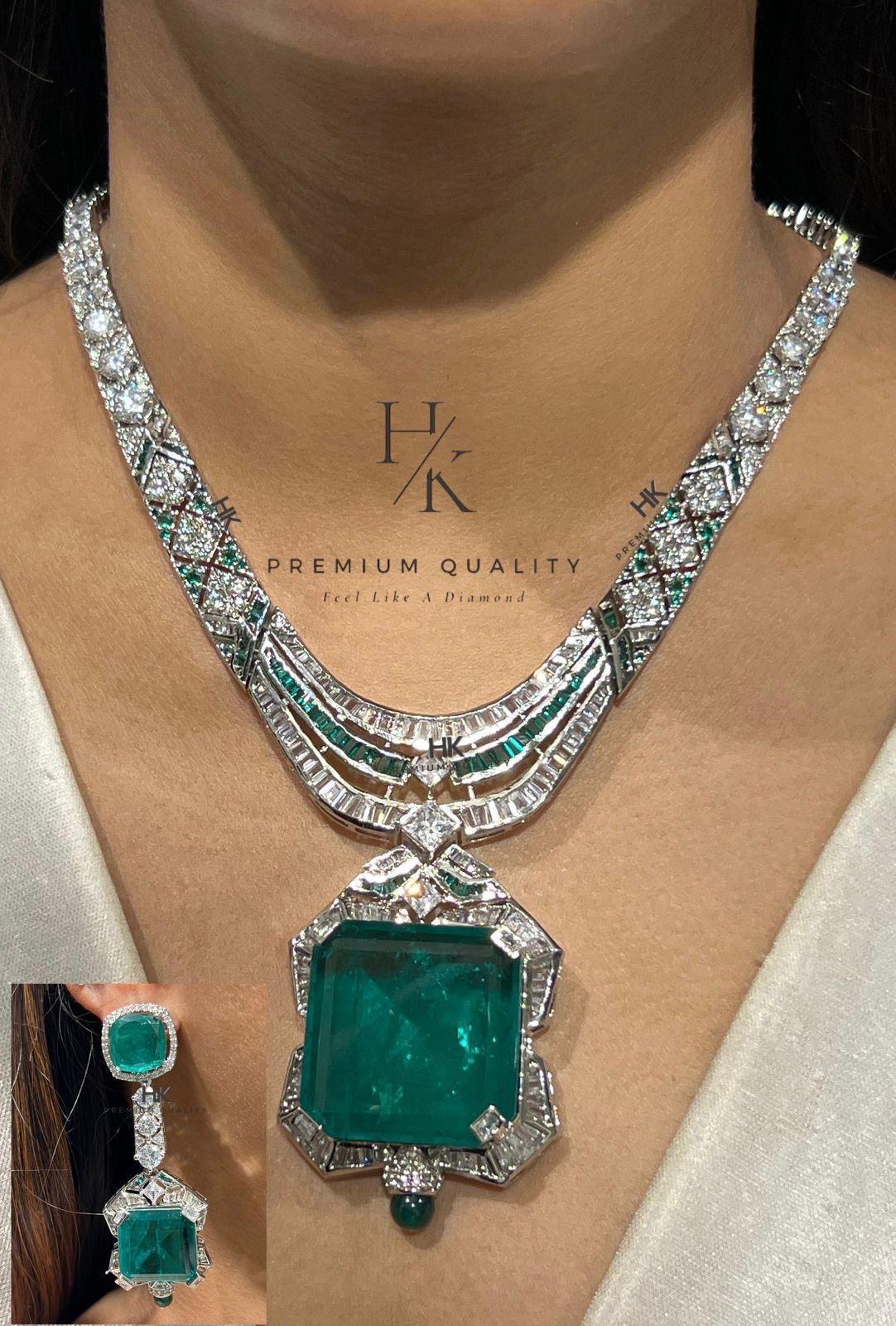 American Diamond Doublet Pendant Set: CZ Earrings, Party Jewelry