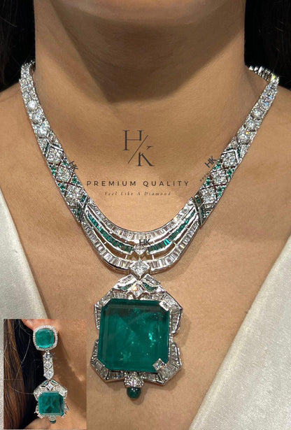 American Diamond Doublet Pendant Set: CZ Earrings, Party Jewelry