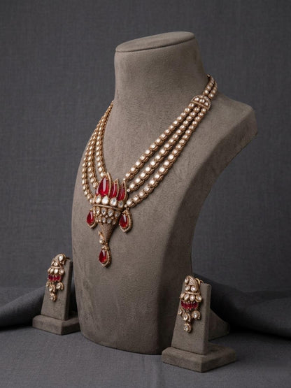 Kundan Pearl Bridal Choker Necklace Set, Red Stone Indian Wedding Jewelry