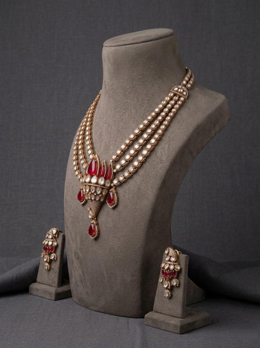 Kundan Pearl Bridal Choker Necklace Set, Red Stone Indian Wedding Jewelry