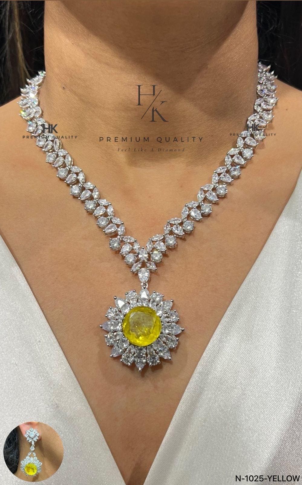 Emerald Green CZ Necklace Set, Bridal Statement Jewelry, American Diamond Pendant Earrings
