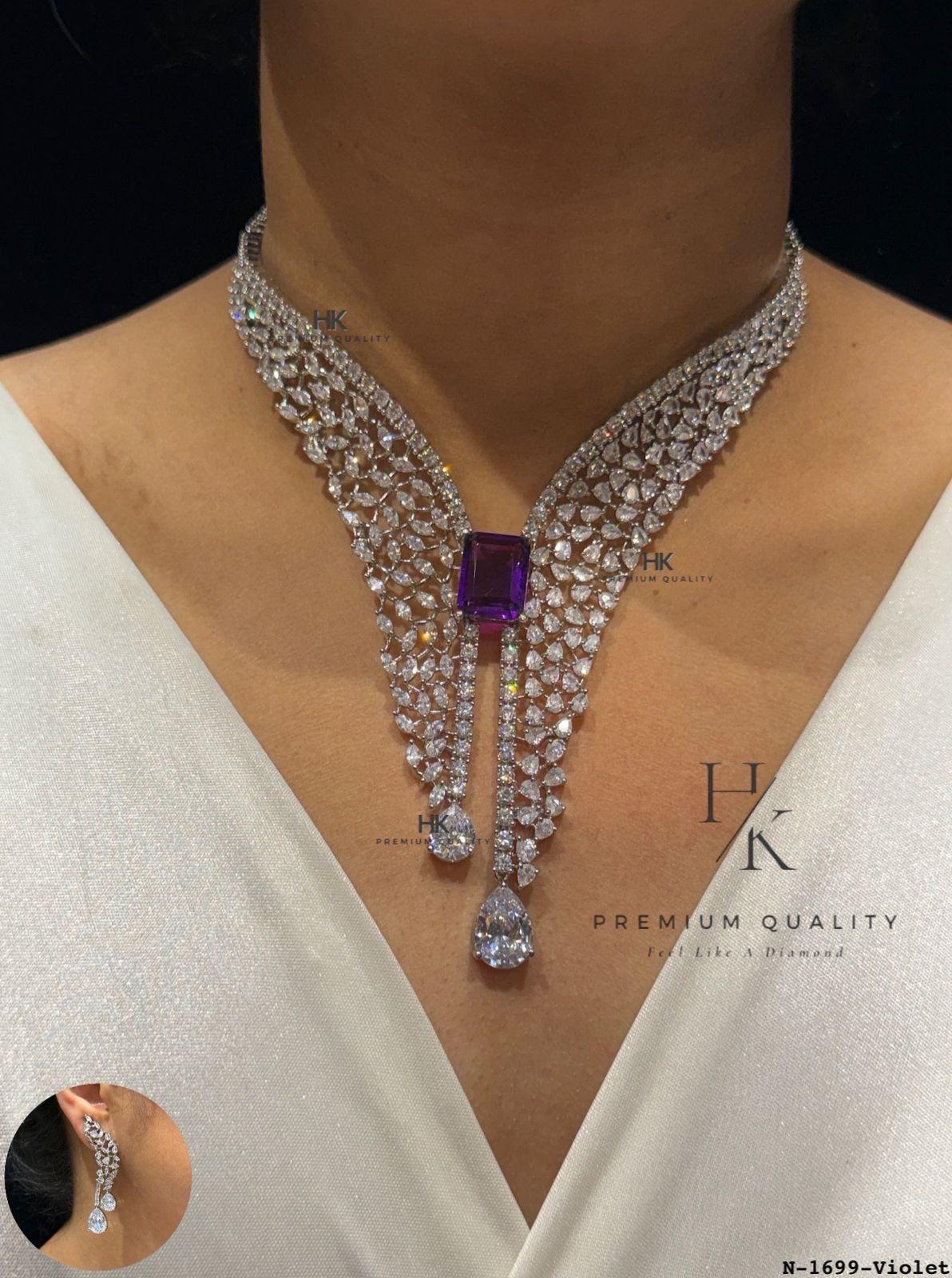 Crystal Waterfall Necklace Set, Bridal V-Shape Choker with Earrings