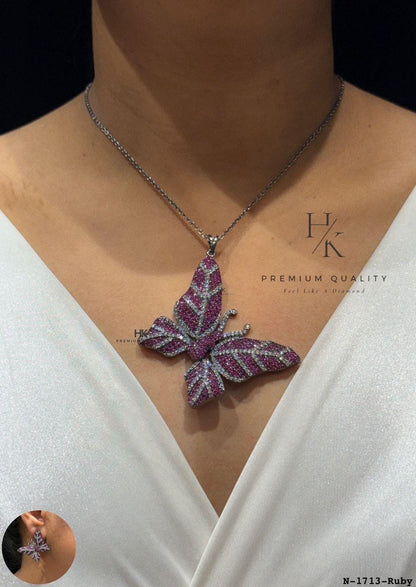 Crystal Butterfly Pendant Necklace, American Diamond Chain, Nature Inspired Jewelry