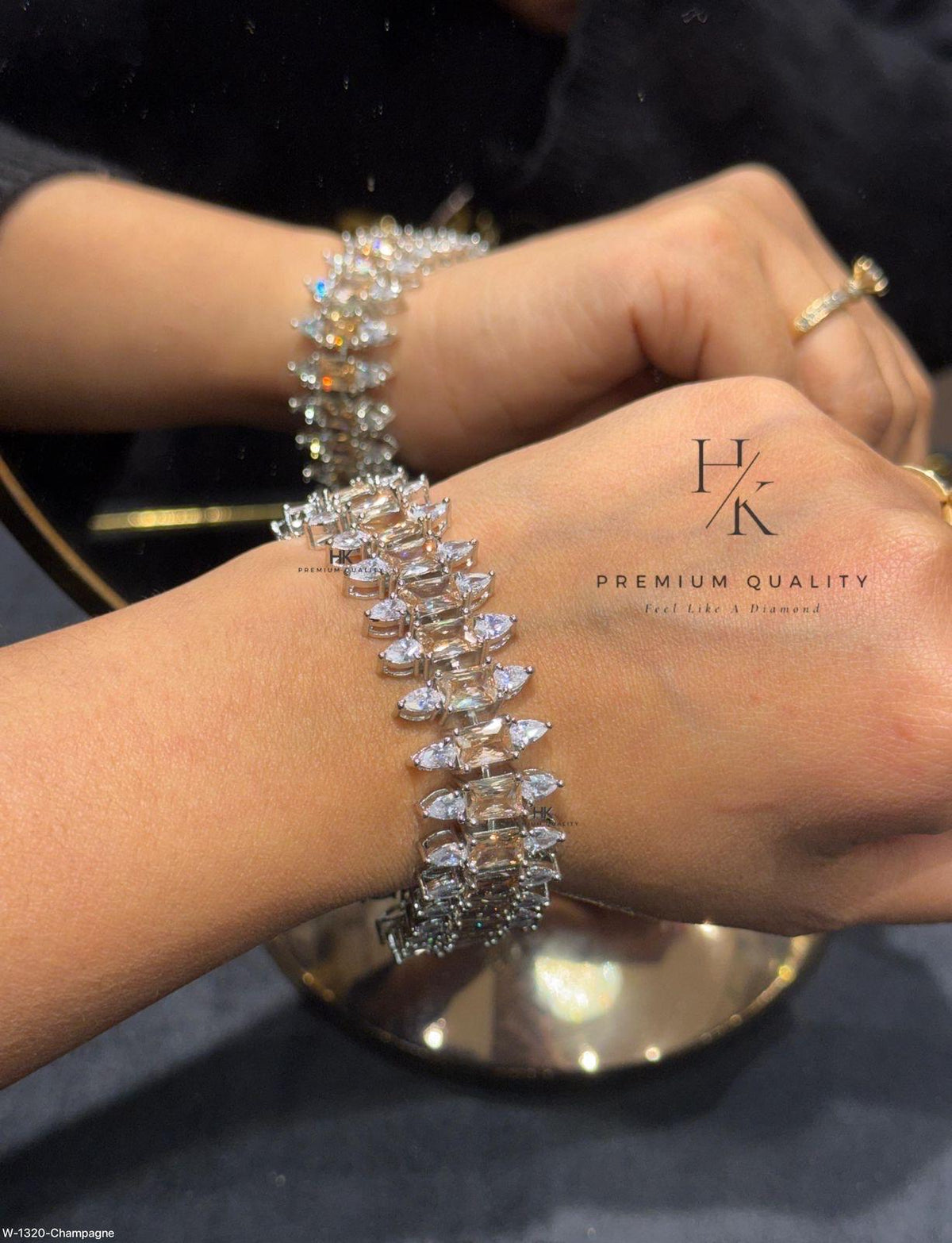Champagne CZ Tennis Bracelet, Baguette Pear Cut Stones, Bridal Statement Jewelry