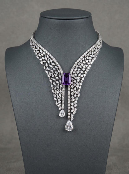 Crystal Waterfall Necklace Set, Bridal V-Shape Choker with Earrings