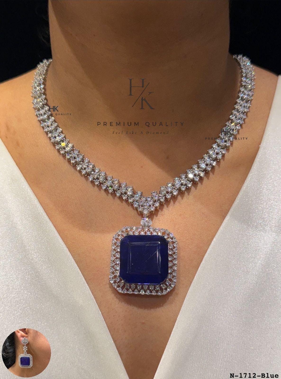 Lavender Pink Statement Necklace Set, Cushion Cut Crystal Bridal Jewelry