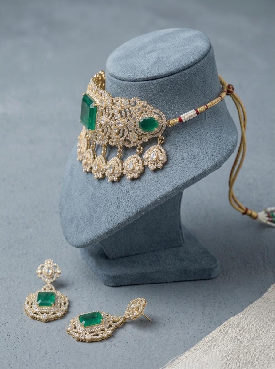 Emerald Green Kundan Choker Set | Gold Plated Indian Bridal Statement Necklace