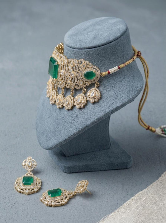 Emerald Green Kundan Choker Set | Gold Plated Indian Bridal Statement Necklace