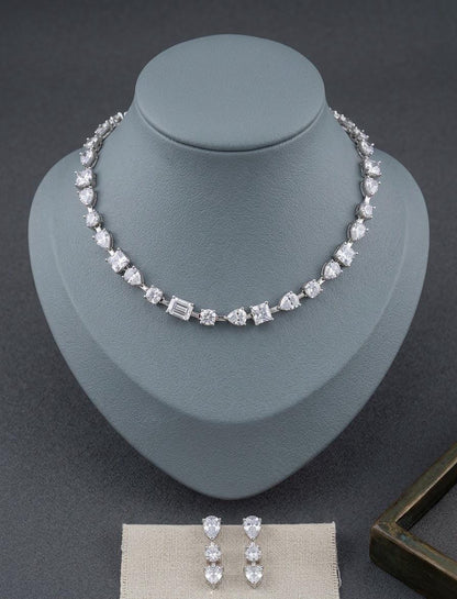 Minimal CZ Tennis Necklace Set, Mixed-Cut Diamond-Look Bridal Jewelry