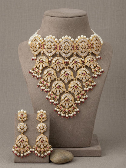Kundan Choker Necklace Set, Multicolor Pearl Drops, Bridal Statement Jewelry