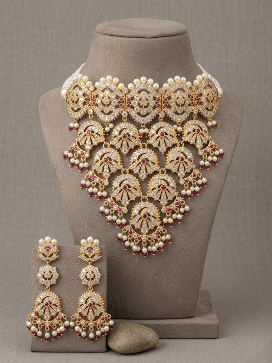 Kundan Choker Necklace Set, Multicolor Pearl Drops, Bridal Statement Jewelry