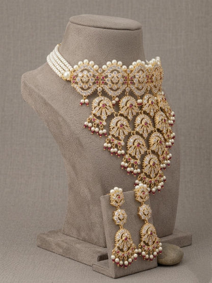 Kundan Choker Necklace Set, Multicolor Pearl Drops, Bridal Statement Jewelry