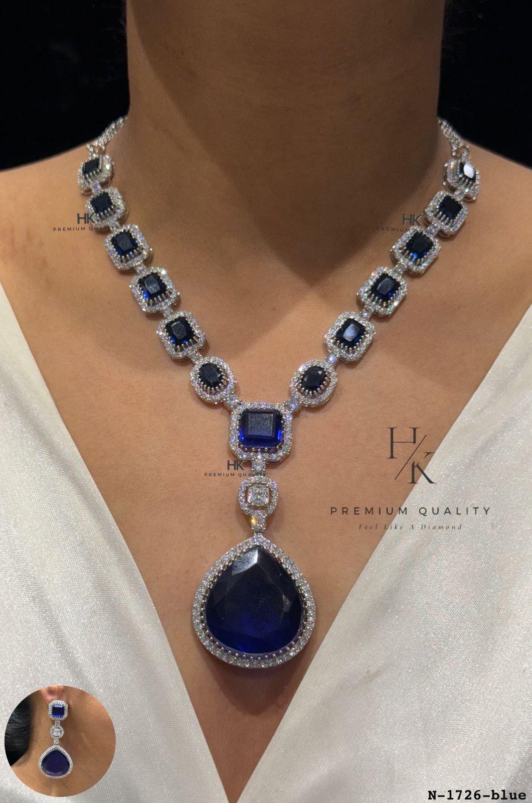 American Diamond Drop Pendant Necklace Set | Bridal Statement Jewelry, Wedding Earrings