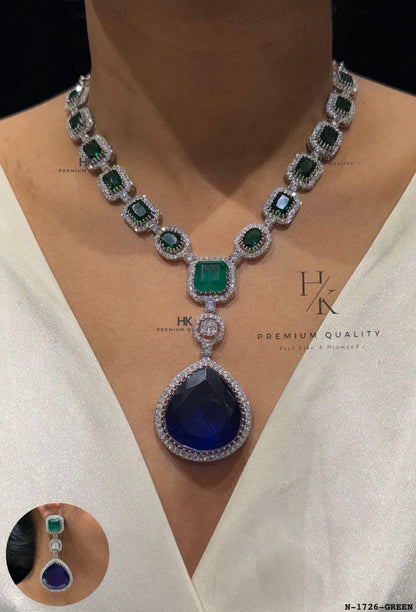 American Diamond Drop Pendant Necklace Set | Bridal Statement Jewelry, Wedding Earrings