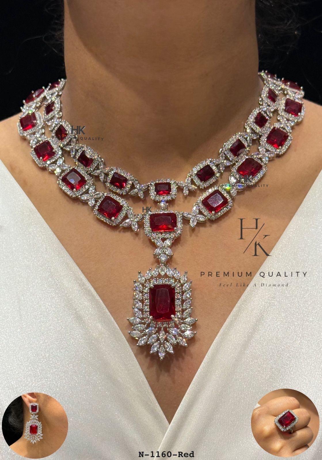 AD CZ Statement Necklace Set | Bridal Choker Pendant Earrings | Party Wedding Jewelry