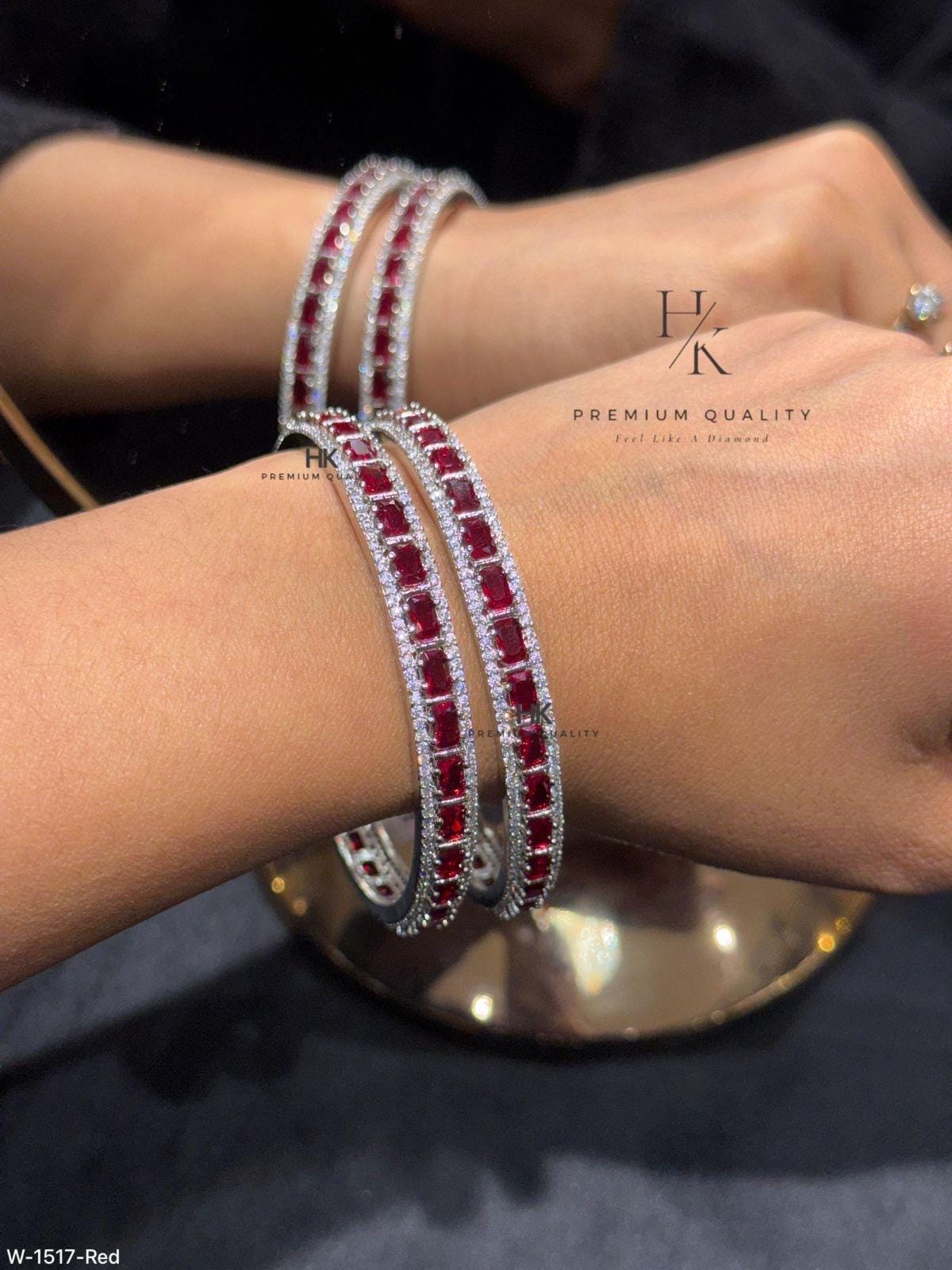 Red CZ Tennis Bangles Set | Stackable Bracelets for Women, Party Wear Jewelry