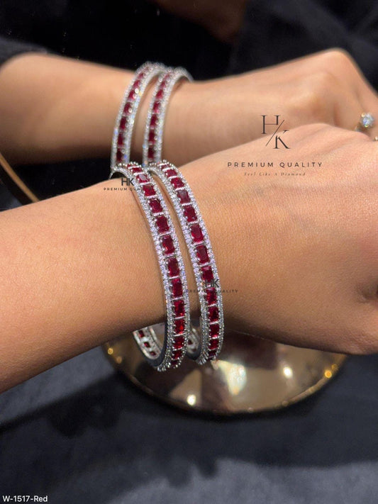 Red CZ Tennis Bangles Set | Stackable Bracelets for Women, Party Wear Jewelry