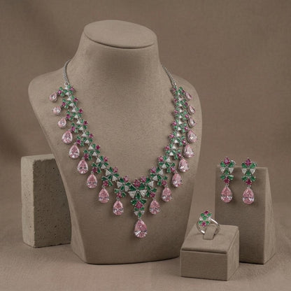 Floral Crystal Bridal Jewelry Set | Necklace, Earrings, Ring | Wedding Party Elegance