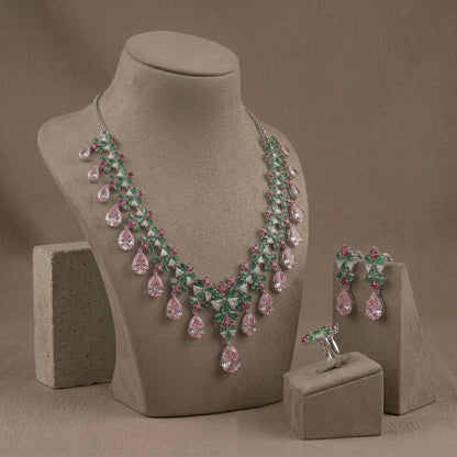 Floral Crystal Bridal Jewelry Set | Necklace, Earrings, Ring | Wedding Party Elegance