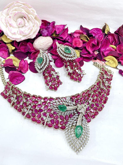 Statement Bridal Necklace Set | CZ Wedding Jewelry, Earrings Included | Royal Occasion Party Wear