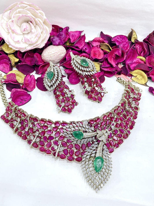 Statement Bridal Necklace Set | CZ Wedding Jewelry, Earrings Included | Royal Occasion Party Wear