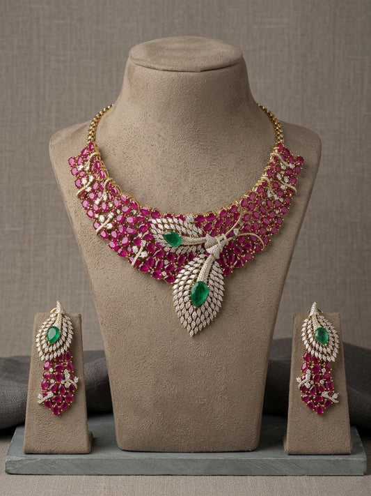 Statement Bridal Necklace Set | CZ Wedding Jewelry, Earrings Included | Royal Occasion Party Wear