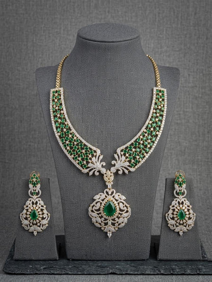 CZ Bridal Necklace Set | Statement Pendant Jewelry, Matching Earrings | Party Wear