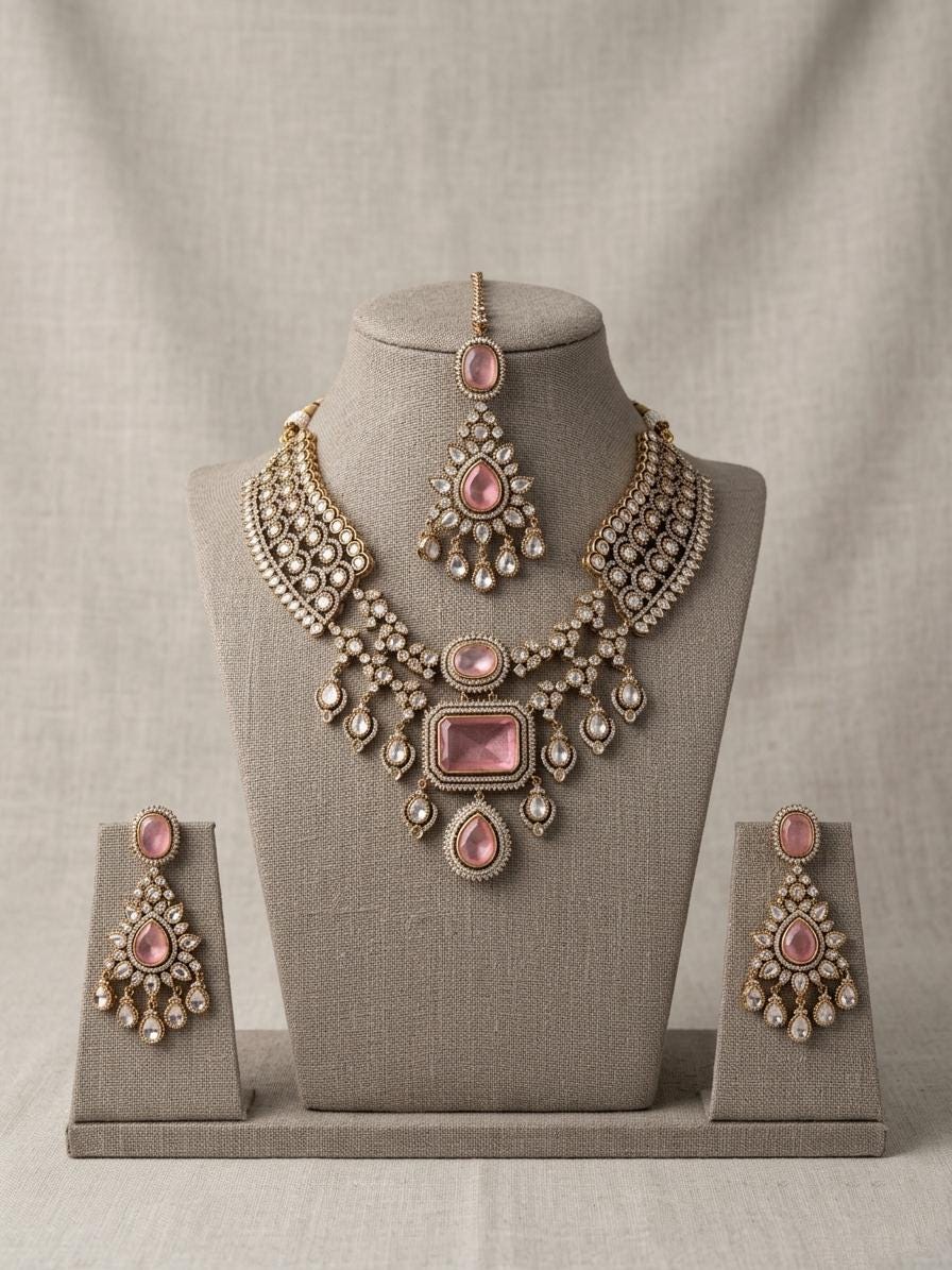 Indian Bridal Necklace Set | Kundan Style Wedding Jewelry with Maang Tikka
