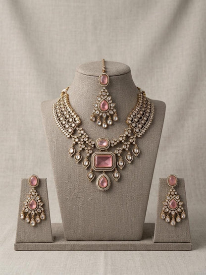 Indian Bridal Necklace Set | Kundan Style Wedding Jewelry with Maang Tikka