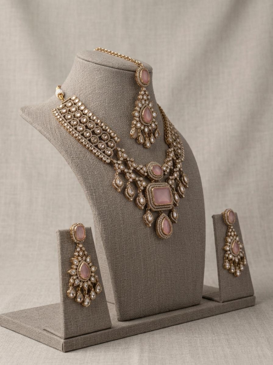 Indian Bridal Necklace Set | Kundan Style Wedding Jewelry with Maang Tikka