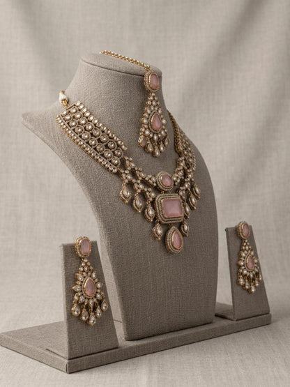 Indian Bridal Necklace Set | Kundan Style Wedding Jewelry with Maang Tikka