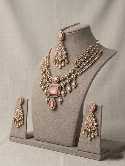 Indian Bridal Necklace Set | Kundan Style Wedding Jewelry with Maang Tikka