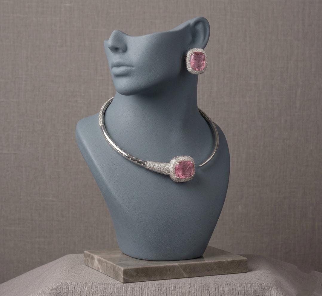 CZ Collar Necklace Set | Statement Choker, Stud Earrings | Minimalist Wedding Jewelry