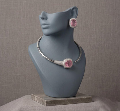 CZ Collar Necklace Set | Statement Choker, Stud Earrings | Minimalist Wedding Jewelry