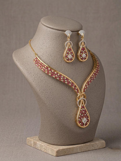 CZ Teardrop Pendant Necklace Earrings Set | Designer Statement Wedding Jewelry