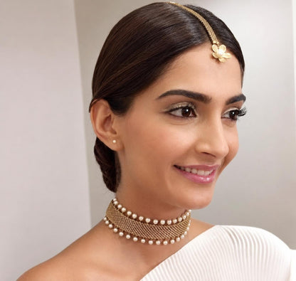 Pearl Choker Necklace Set with Hand Chain | Elegant Bridal Jewelry, Party Wear