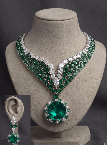 Statement CZ Necklace Set | Bridal Pendant Earrings | Elegant Wedding Party Jewelry