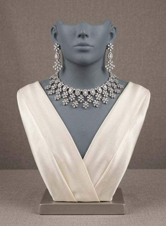 Crystal Floral Choker Necklace Set | Bridal Statement Wedding Jewelry