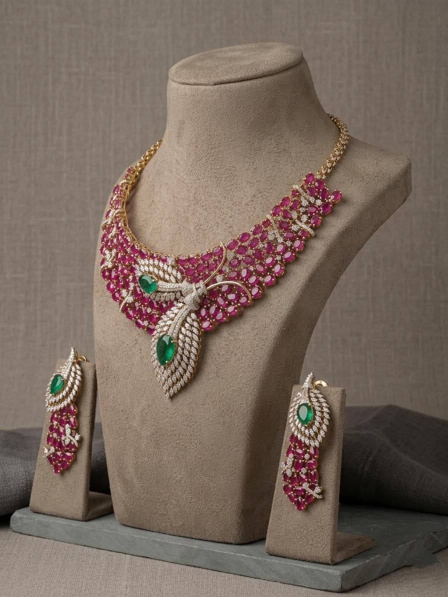 Statement Bridal Necklace Set | CZ Wedding Jewelry, Earrings Included | Royal Occasion Party Wear